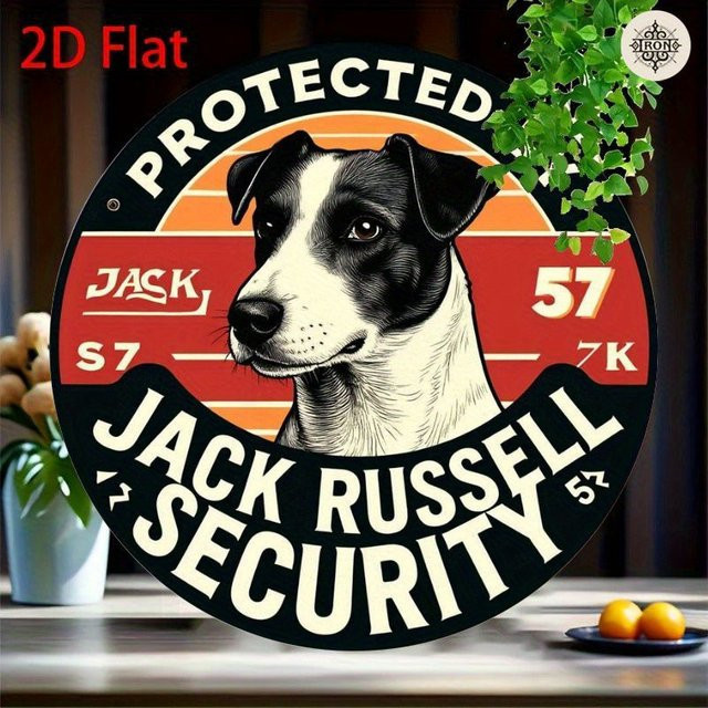 Potdemiel Jack Russell Safety Retro Aluminiumschild, rundes Metallschild für die Wanddekoration, Mehrfarbig, Durchmesser: 20 cm - Bild 1