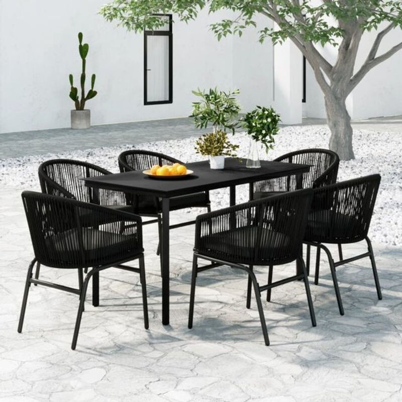 7-tlg. Gartenmöbel-Set vidaxl in Schwarz mit Glastisch und Polyester-Polstern im modernen Design - Bild 1