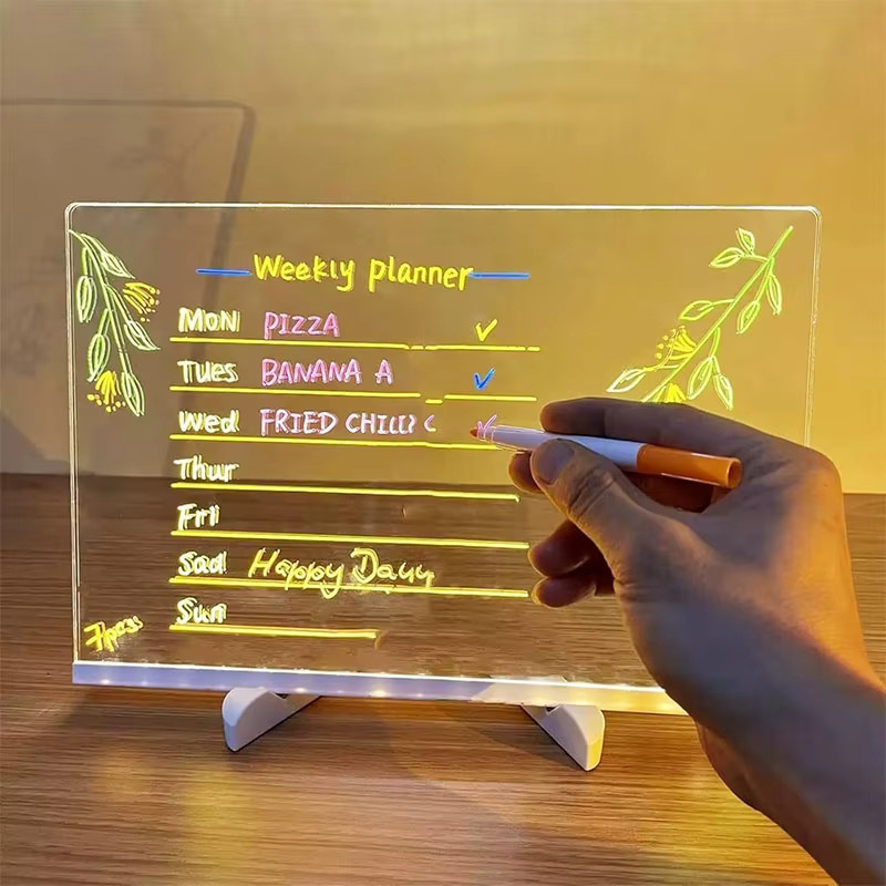 TLEDMP LED-Nachrichtentafel mit Ständer, USB-betriebenes beleuchtetes Zeichenbrett aus transparentem Kunststoff inklusive Farbstiften - Bild 2