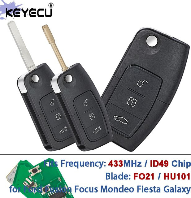 KEYECU 433 MHz Flip Remote Key Fob mit 4D60 / 4D63 Chip für Ford Fusion Focus Mondeo Fiesta Galaxy, Farbe: Schwarz - Bild 1