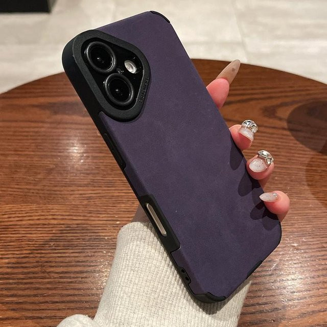 Luxuriöse Stoßfeste Plüsch PU Lederhülle für Apple iPhone 16 in Violett - Bild 1