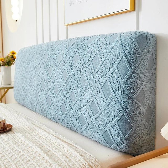 Superweiche Jacquard Bettkopfabdeckung in Blau, dehnbare Kopfteilabdeckung als Staubschutzbezug, Breite: 120 cm, Höhe: 50-60 cm - Bild 1