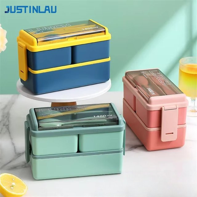 JUSTINLAU Tragbare Bento-Box Lunchbox für Kinder und Studenten in Pink, ein- oder doppelschichtig, mikrowellengeeignet, auslaufsicher und inklusive Besteck - Bild 1