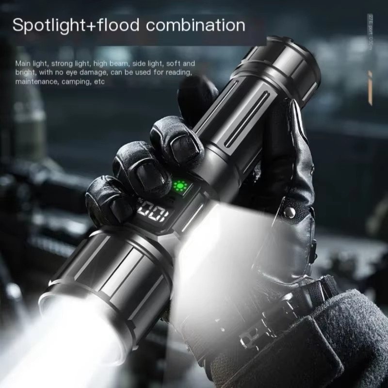 JIASHUAIXIN Taktische LED Taschenlampe mit COB-Digitalbatterieanzeige, Schwarz, Aluminium - Bild 4