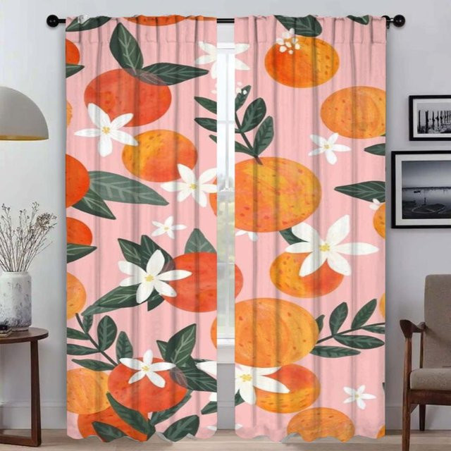 2-teiliges Set Küchenvorhänge mit Blumen- und Blättermuster aus Polyester, halbtransparent, Mehrfarbig, B: 50 cm, H: 70 cm - Bild 1