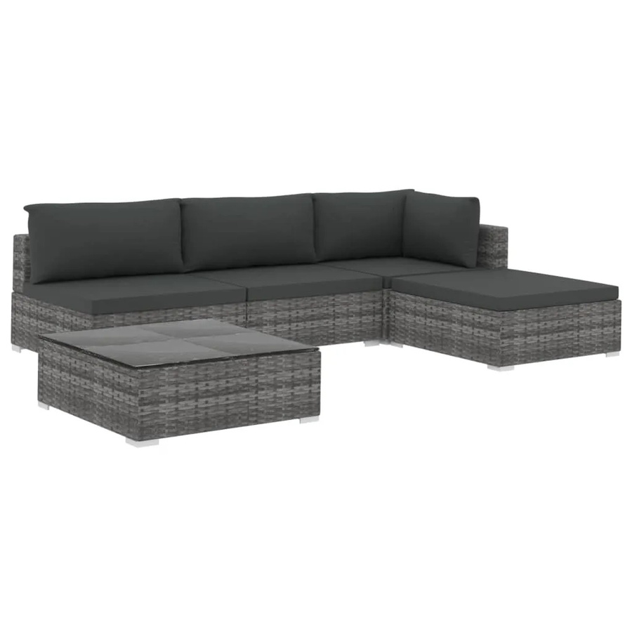 vidaXL 5-tlg Garten-Lounge-Set in L-Form aus Poly Rattan in Grau mit wetterfesten Auflagen - Bild 2
