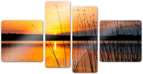 K&L Wall Art Glasbild-Set Sonnenuntergang am See in Multicolor und Orange, B/H: 160 x 80 cm - Bild 1