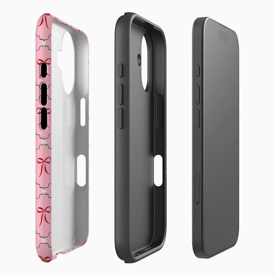 Handyhülle mit rosa Schachbrettmuster und roten Schleifen für Apple iPhone 12 bis iPhone 17 Pro Max Plus - Bild 1