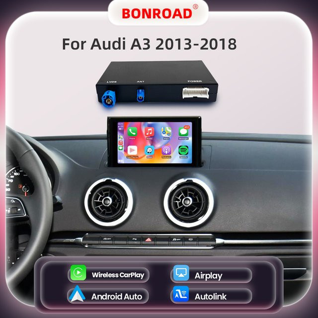 Bonroad Drahtloses CarPlay und Android Auto Modul für Audi A3 8V Q2 2013-2018 MIB MIB2 mit Mirror Link Airplay Bluetooth GPS Navigation in Schwarz - Bild 1