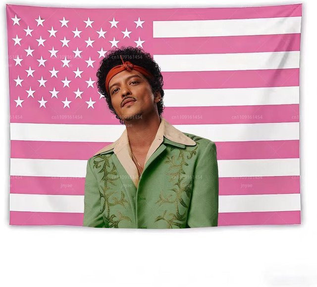 Bruno Mars Wandteppich Rosa Amerikanische Flagge Wandbehang Sänger Poster Dekoration Breite: 150 cm, Höhe: 100 cm - Bild 1