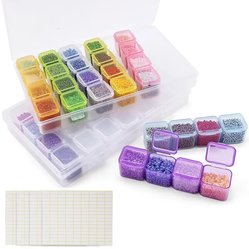 QIAO Schmuck-Aufbewahrungsbox aus Kunststoff mit 28 Fächern, B/T/H: 17,5 x 10,7 x 2,7 cm - Bild 2