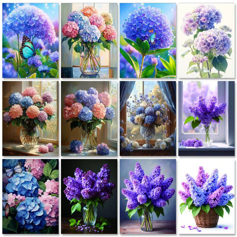 PhotoCustom Diamant Stickerei Hortensien Blume Mosaik Bild in Mehrfarbig, B/H: 30 x 20 cm - Bild 2