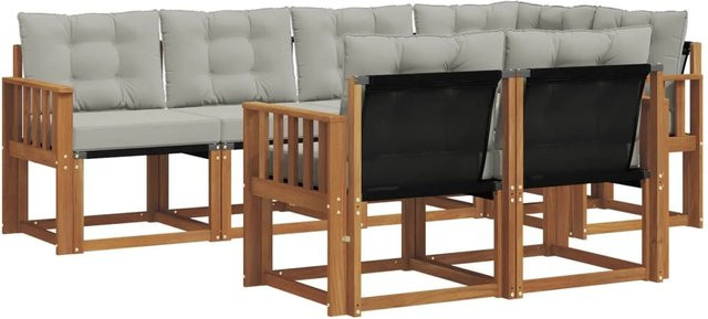 vidaXL Outdoor-Sofagarnitur 7-teilig aus Akazienholz und Textilene in Natur und Hellgrau mit UV-beständigen Kissen - Bild 1