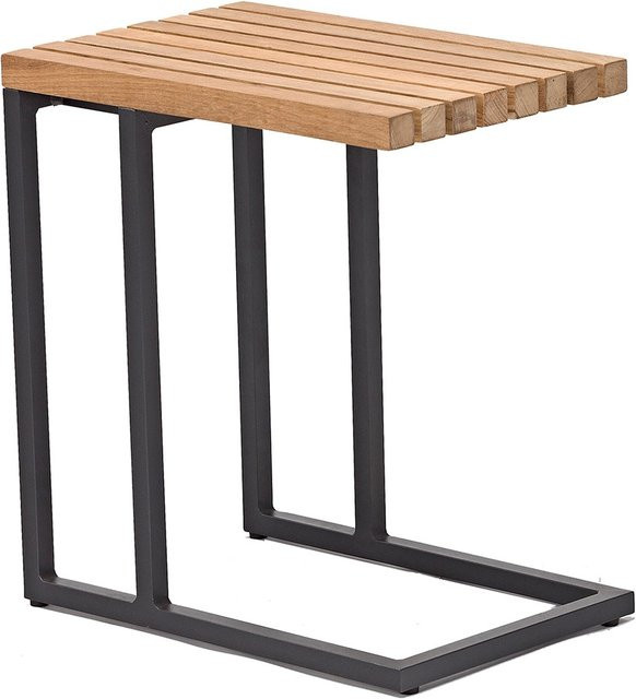 Zebra FLY Beistelltisch aus Aluminium in Graphite mit Teak-Tischplatte, B/T/H: 30 x 45 x 49 cm - Bild 1