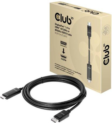 Club3D DisplayPort auf HDMI Adapterkabel Schwarz CAC-1087 mit Unterstützung für 8K 60 Hz, 4K 120 Hz und Dynamic HDR10, Länge: 3,0 m - Bild 1