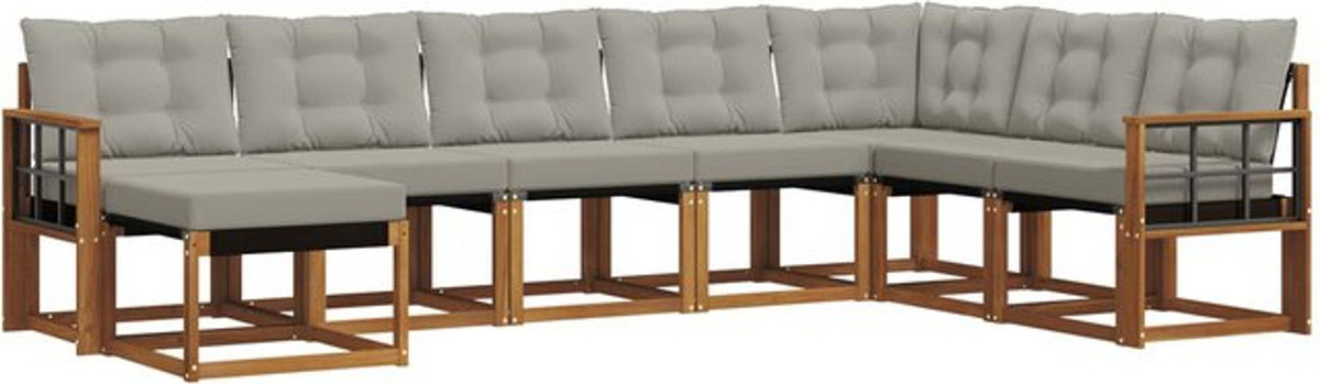 vidaXL Outdoor-Sofagarnitur aus Akazie und Textilene mit 8-teiligem Set und Kissen in Natur und Hellgrau - Bild 1