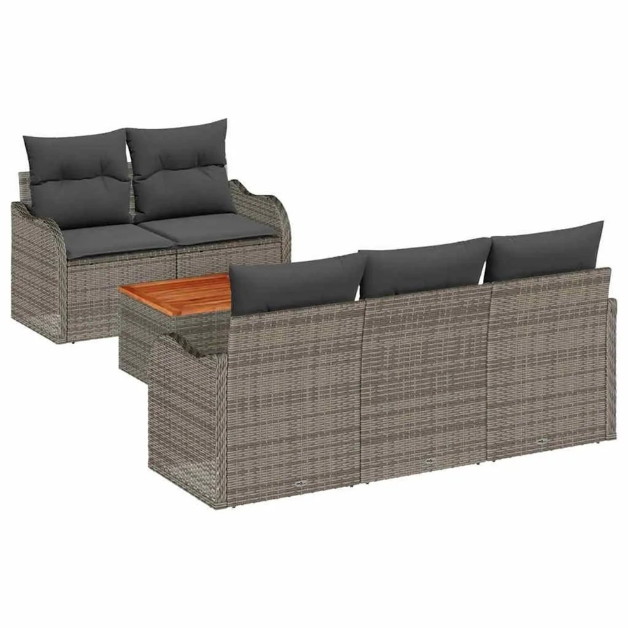 vidaXL Gartensofa-Set aus Poly-Rattan in Grau mit 6-teiliger L-Form, Lounge-Sessel, 3-Sitzer Sofa, Couchtisch und integriertem Kissen-Speicher - Bild 2