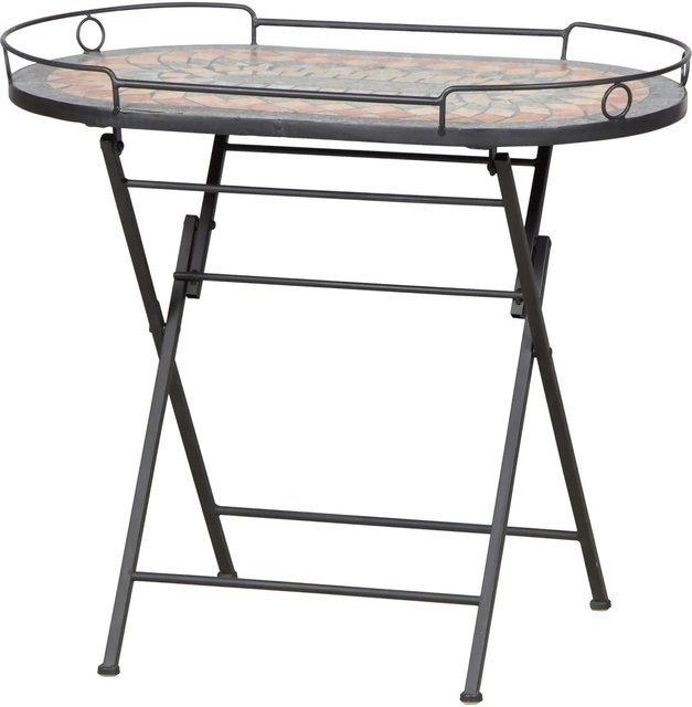 Siena Garden Prato Serviertisch mit Keramikfläche und Stahlgestell in Schwarz Matt und Mehrfarbig, B/T: 67,5 x 41 cm - Bild 1
