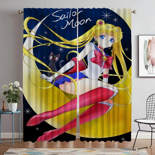Yiran Furniture Sailormoon Moderne Vorhänge mit Kamera-Blenden Motiv, Semi-transparent, Polyester, Mehrfarbig, B: 60 cm, H: 90 cm, 2 Stück - Bild 1