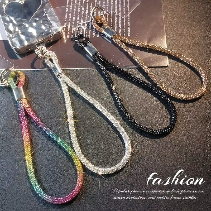 WSSHE Glitter Telefon Lanyard in Blau mit Kristall-Handgelenkband als universelles Anti-Verlust-Schlüsselband für iPhone und Samsung - Bild 2