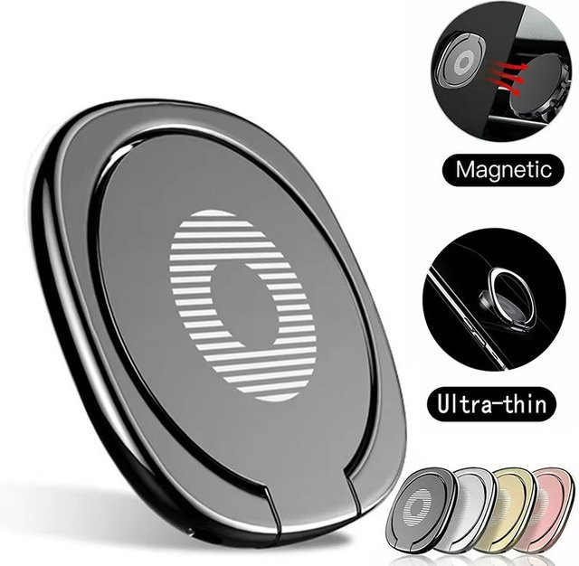 KAFNHCKA Universal Mini 360-Grad Handy Ständer mit Finger Ring Halter aus Metall in Schwarz für iPhone Xiaomi Huawei - Bild 1