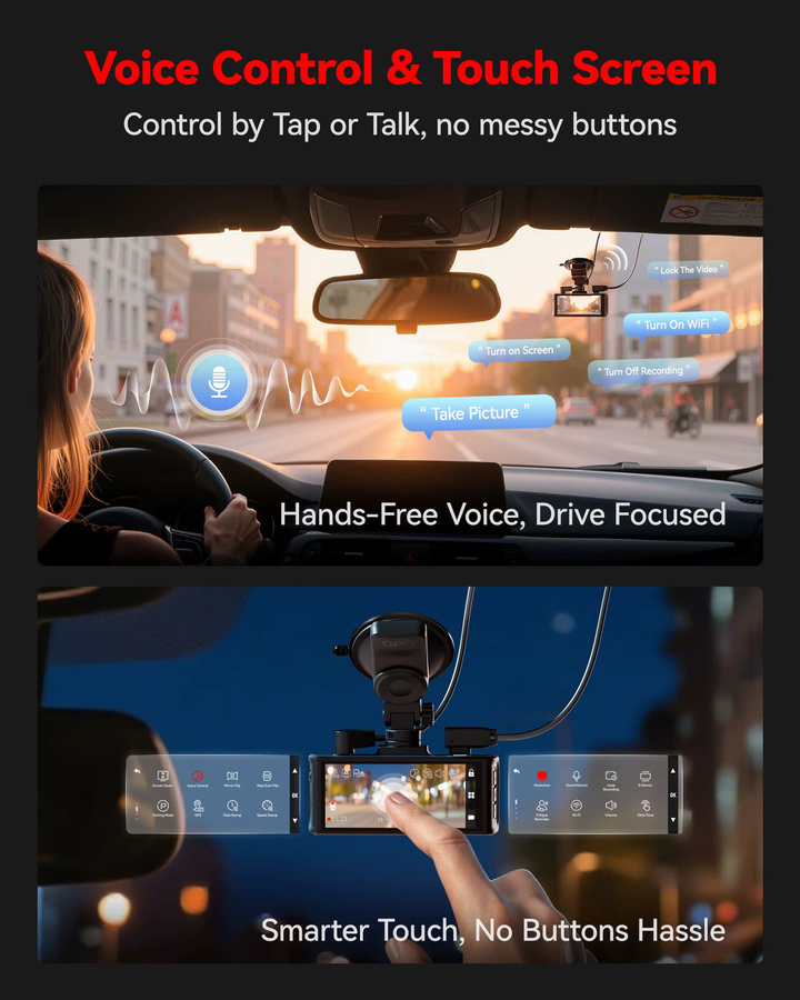 REDTIGER F7N TOUCH 4K Dashcam mit Starvis 2 IMX675, 5,8 GHz WLAN und Nachtsicht, Schwarz - Bild 5