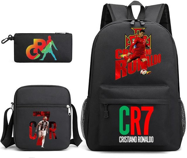 3-teiliges Schulrucksack-Set aus Oxford-Stoff in Schwarz mit Schultasche, Schultergurt und Federmäppchen - Bild 1