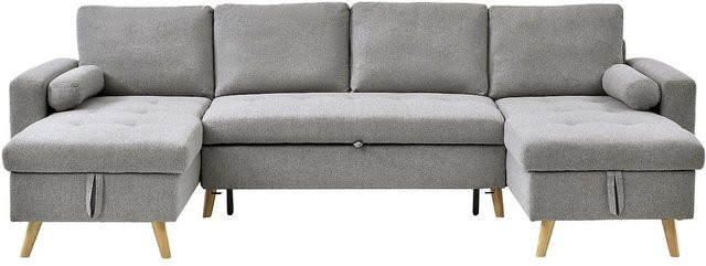 Vente-unique Schlafsofa Kori in Lichtgrau mit L-Form und Ausziehfunktion - Bild 1
