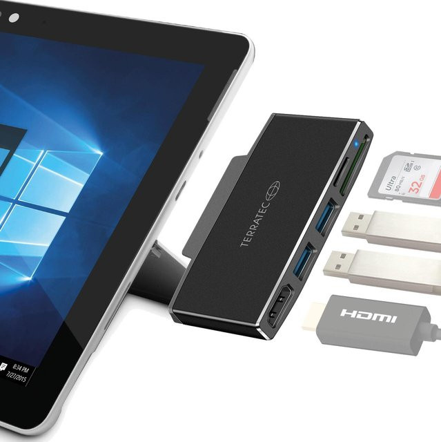 Terratec CONNECT Go1 Adapter und Kartenleser für Surface Go in Schwarz mit USB-A, HDMI und USB-C Anschlüssen für 4K Ultra HD Unterstützung - Bild 1