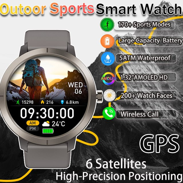 yaocx GPS Smartwatch mit AMOLED Display, Bluetooth Anruffunktion, 5ATM Wasserdicht, 170 Sportmodi und 360mAh Akku in Pink - Bild 1