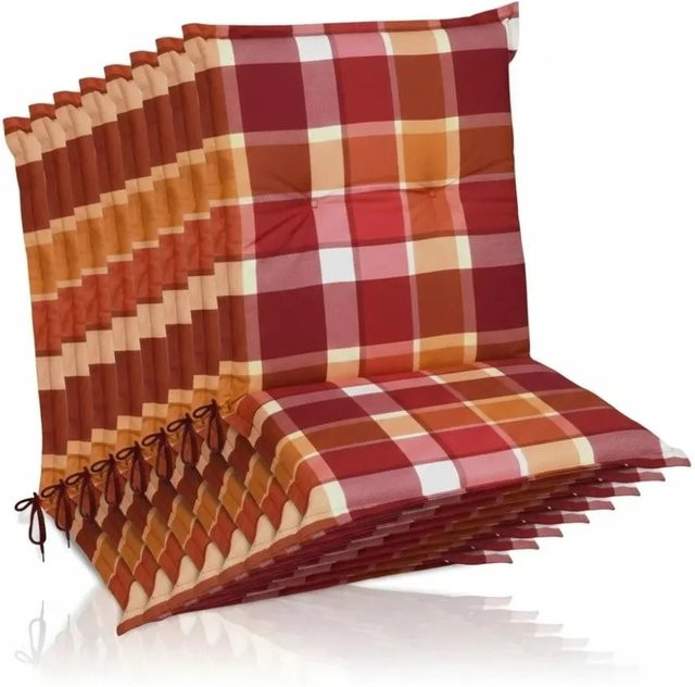 Beautissu 8er Set Sunny RO Niedriglehner Auflagen Rot Kariert B/T: 100 x 50 cm - Bild 1
