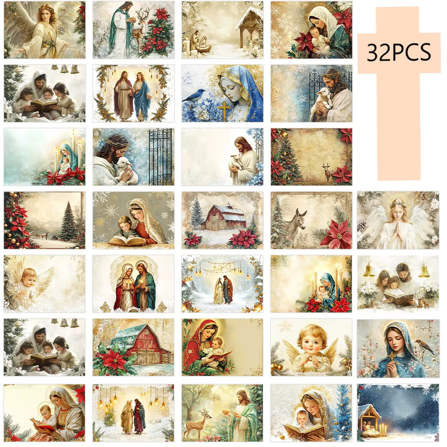 32 Stück Vintage Weihnachts Jesus Postkarten in Multicolor aus hochwertigem Karton - Bild 2
