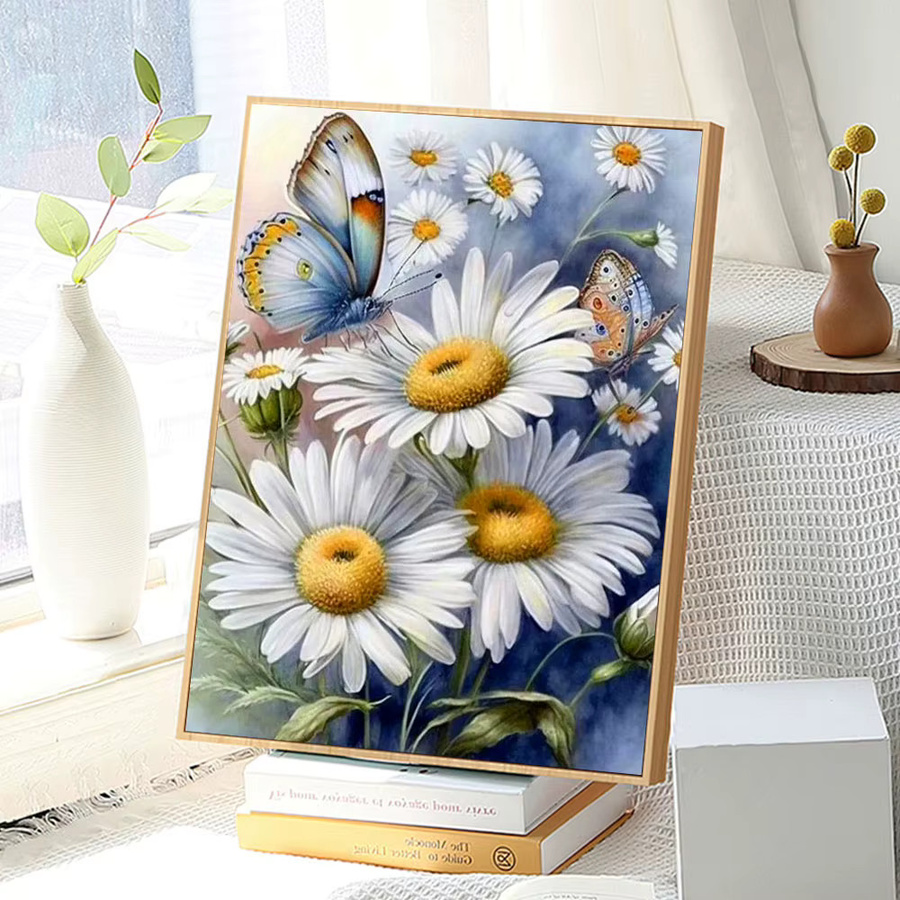 Huacan 5D DIY Diamantmalerei Gänseblümchen und Schmetterling als dekoratives Mosaik-Gemälde in Mehrfarben, Breite: 20,0 cm, Höhe: 30,0 cm - Bild 3