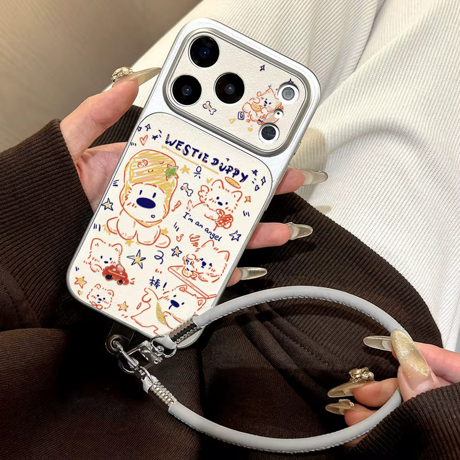 AKABEILA Handyhülle mit Welpen-Graffiti-Design und Lanyard für iPhone, stoßfeste Silikon-Lederhülle, Mehrfarbig - Bild 2