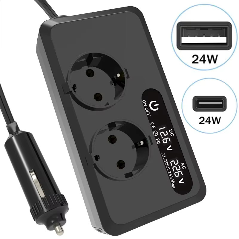 Kebidumei Auto-Wechselrichter 200W 12V auf 230V mit USB-C-Anschluss und Zigarettenanzünder-Stecker in Schwarz - Bild 4