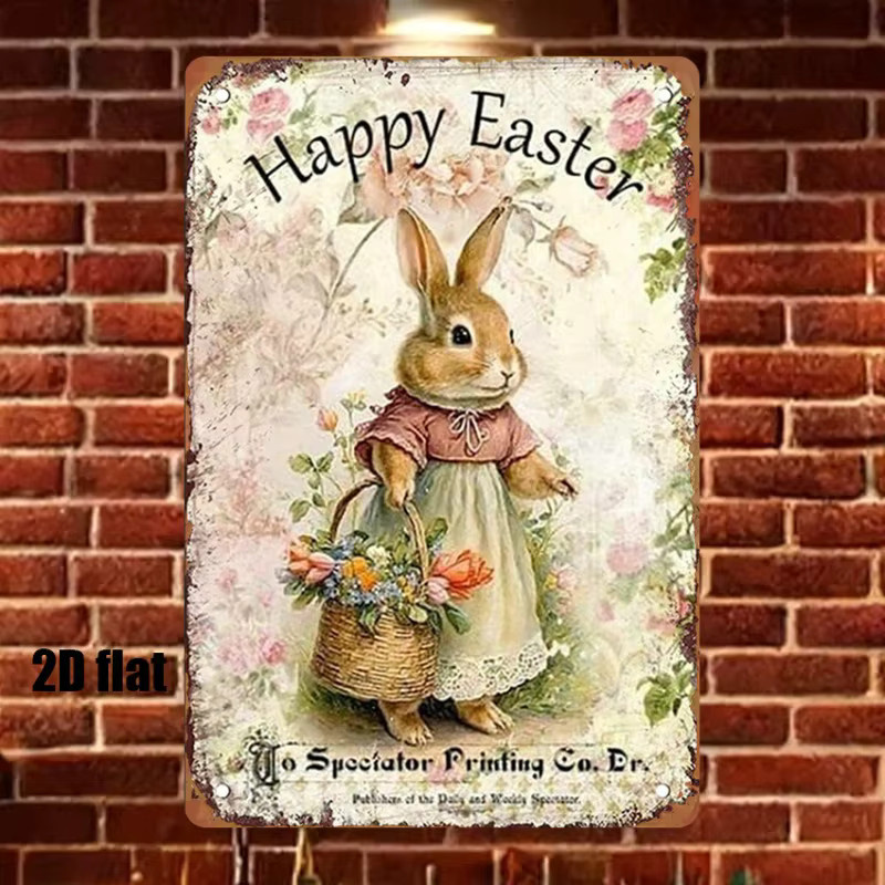CIFBUY Vintage Eisen-Osterhase Wanddekoration aus Metall mit Blumenkorb, Mehrfarbig, B/H: 30,0 x 20,0 cm - Bild 2
