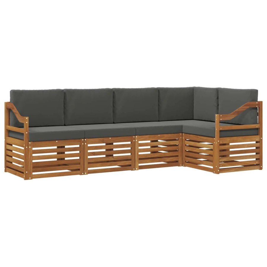 vidaXL Sofagarnitur 5-teilig aus Massivholz Akazie in Anthrazit und Natur mit Ecksofa und Sesseln - Bild 2