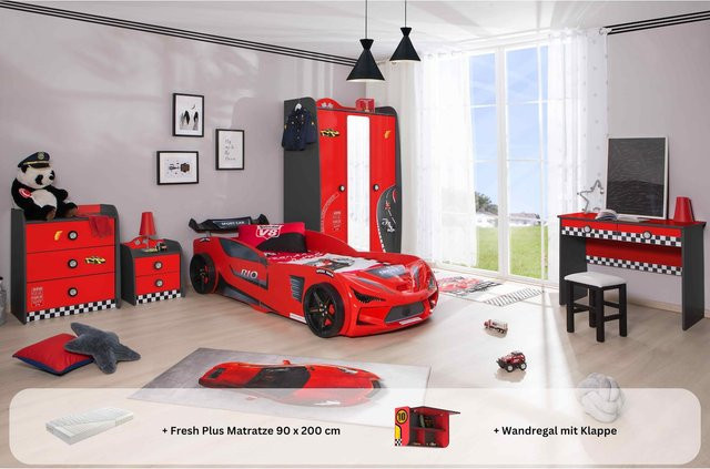 Aileenstore Kinderzimmer Komplettset Autobett Rio 5-teilig in Rot - Bild 1