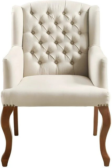 Vente-unique Sessel Paruna mit gerader Rückenlehne und Armlehnen in Beige aus Leinen-Stoff-Gemisch, Breite: 65 cm - Bild 1