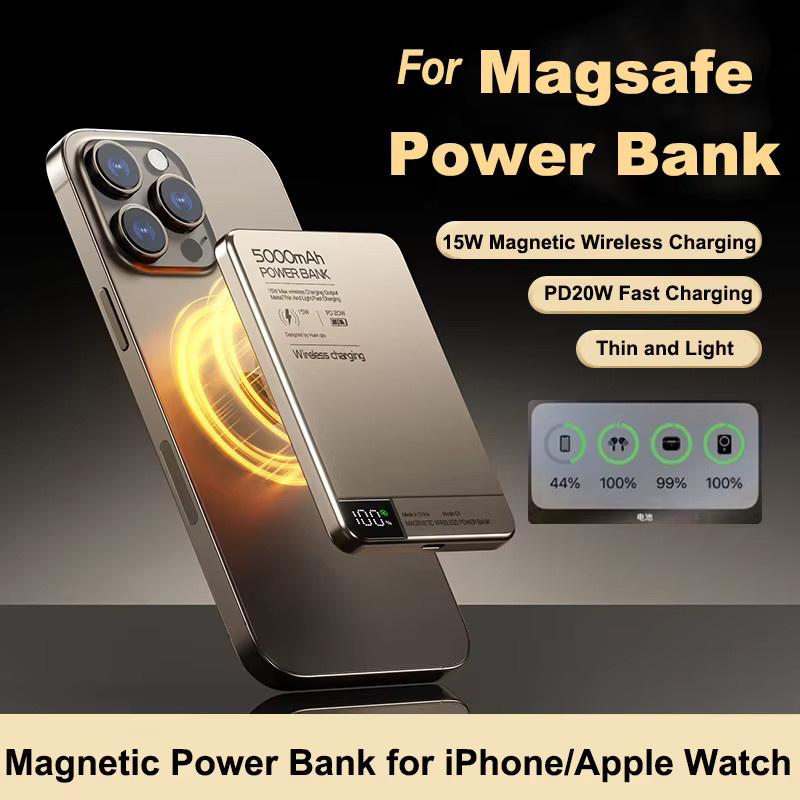 3-in-1 Magnetische Powerbank mit PD20W Schnellladegerät und MagSafe Kompatibilität für iPhone, iWatch und AirPods in Grau - Bild 2