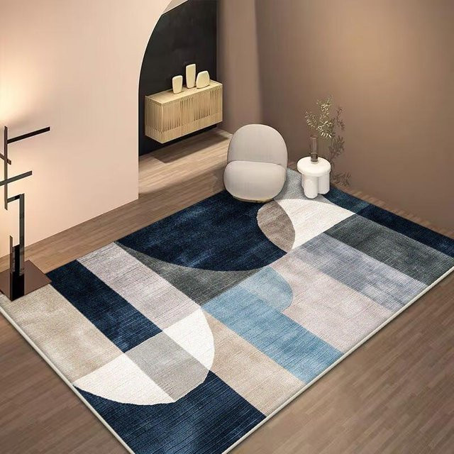Nordischer abstrakter geometrischer Teppich in Blau, modern und rutschfest, B/T: 160 x 200 cm - Bild 1