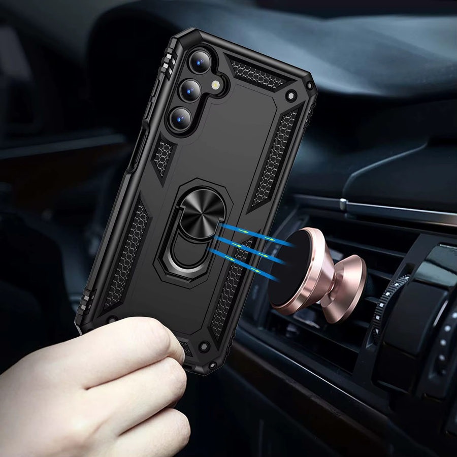 Stoßfeste Panzerhülle für Samsung Galaxy A56 A36 A26 A15 A35 A55 A05S A05 A14 A34 A54 A16 A06 mit Ringständer und Stoßfänger-Rückseite in Schwarz und Gold - Bild 4