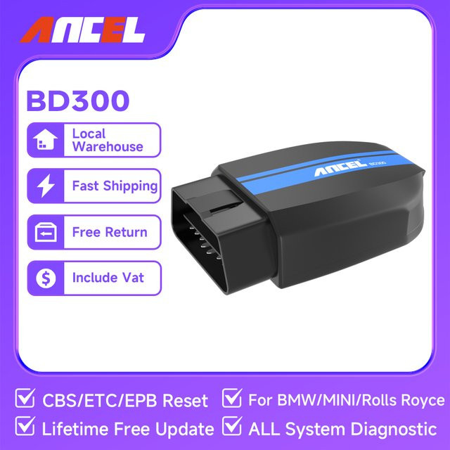 Ancel BD300 OBD2 Scanner für BMW in Schwarz: Vollsystem-Diagnosegerät mit Ölrückstellung, EPB-Reset, Drosselklappenprogrammierung und Batterieprüfung - Bild 1