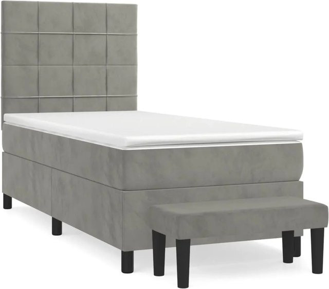 vidaXL Boxspringbett mit Matratze in Hellgrau aus Samt, B/T/H: 80 x 200 x 128 cm - Bild 1