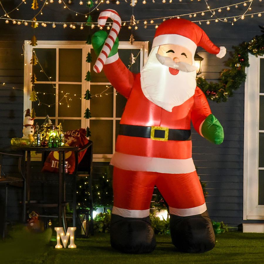 HOMCOM Aufblasbare Weihnachtsdekoration Weihnachtsmann mit LED-Beleuchtung und Zuckerstange, Höhe: 240 cm, Farbe: Rot/Multicolor - Bild 2