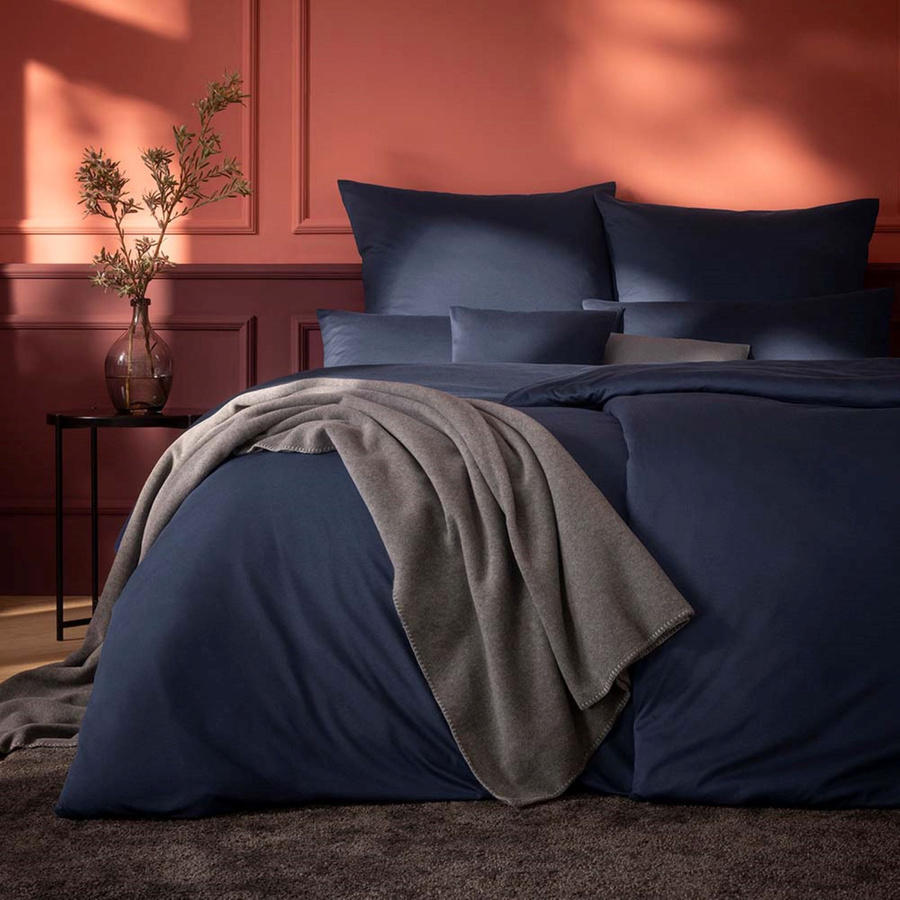 Estella Mako Jersey Bettwäsche Takoma uni Melange Indigo Blau B/H: 155 x 220 cm mit Kissen 80 x 80 cm - Bild 1