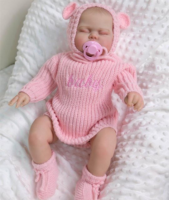 NPK Reborn Babypuppe 19 Zoll mit weichem Stoffkörper in Weiß und Rosa/Pink, lebensechte Neugeborene-Puppe mit 3D-Hautmalerei und sichtbaren Adern - Bild 1