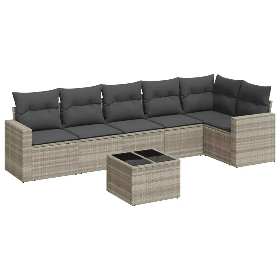 vidaXL 7-teilige Garten-Sofagarnitur in L-Form aus Poly-Rattan in Hellgrau mit UV-beständigen Polsterkissen und pulverbeschichtetem Stahlgestell - Bild 2