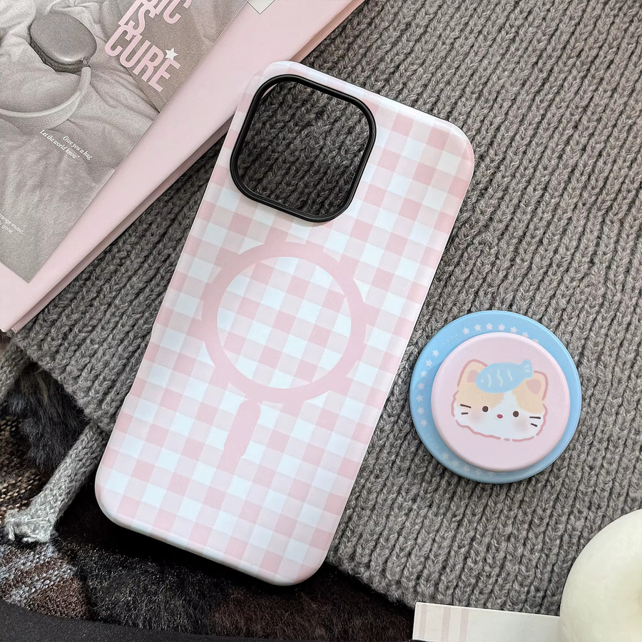 MUQGEW Magnetische Handyhülle mit koreanischem Gittermuster und Cartoon-Tier-Design für iPhone 11 bis iPhone 17 Pro Max, stoßfeste Schutzhülle, Multicolour - Bild 4