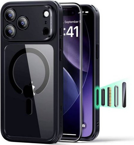 ESR Classic Hybrid MagSafe Schutzhülle für Apple iPhone 17 Pro mit Displayschutz, Transparent Schwarz - Bild 1